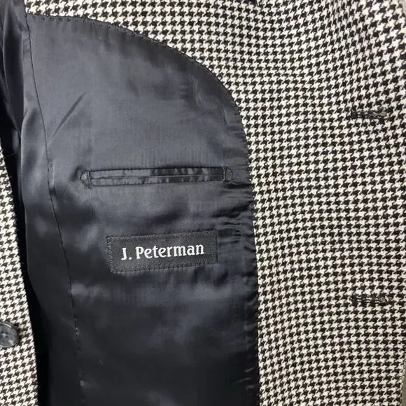 J. Peterman Men's 40R Houndstooth Wool/Cashmere Suit Jacket Sport Coat Blazer